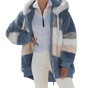 Women Winter Coat Hoodie/Warm Loose Plush Zip Hooded Jacket